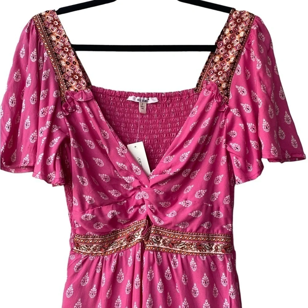 Francesca's Boho Romper Small NEW Cut Out Festival Western Coastal Cowgirl Pink - Picture 6 of 11